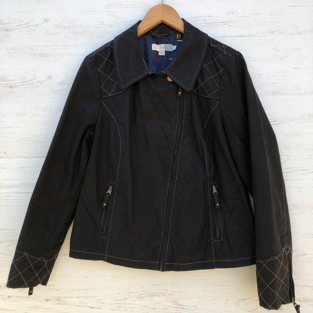 Boden Black Waxed Canvas Moto Asymmetric Jacket 12
